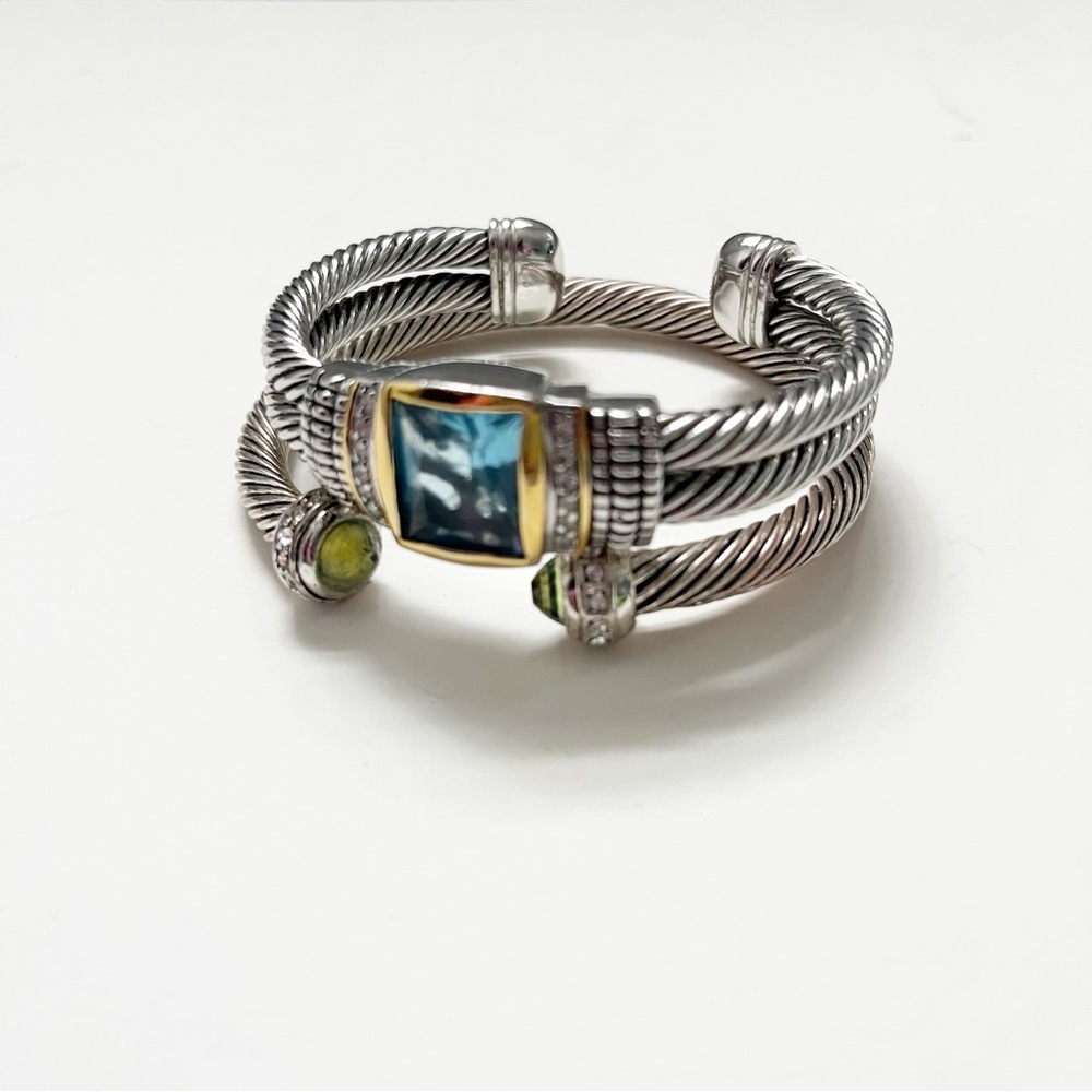 Set of 2 twisted cable bangle bracelets jeweled rhinestones